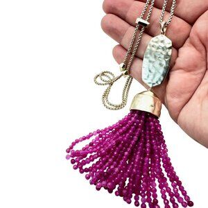 Kendra Scott Monroe Necklace Gold Tone Pink Tassle Pendant